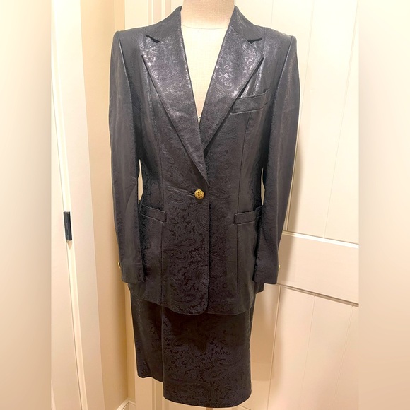 ESCADA NWT Rare Size 10/40 Paisley Embossed Lambskin Leather Two Piece Suit - Picture 4 of 17